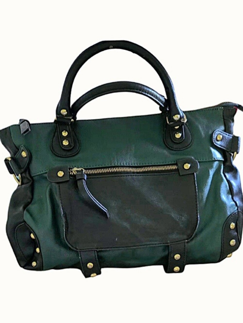 Steve Madden Satchel Bag Forest Green/Black Faux Leather Studded Purse